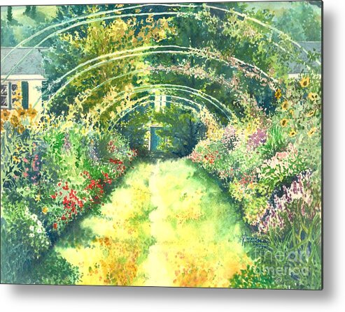 Autumn Metal Print featuring the painting Monet's Garden Walkway by Merana Cadorette