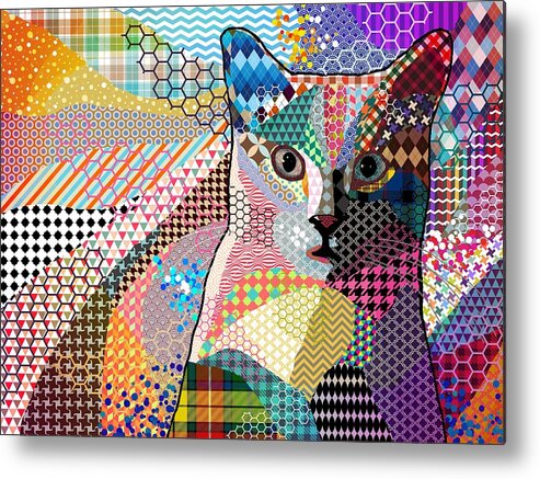 Cat Metal Print featuring the digital art Multicolor Cat 676 Patterns by Lucie Dumas
