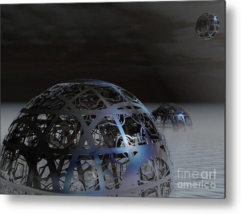 Surreal Metal Print featuring the digital art Mysterious Metal Cages by Phil Perkins