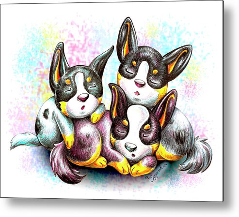 Puppy Metal Print featuring the drawing NAPTIME Australian Cattle Dogs by Sipporah Art and Illustration