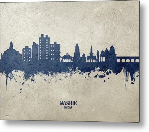 Nashik Metal Print featuring the digital art Nashik Skyline India #61 by Michael Tompsett