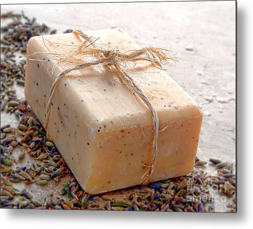 Lavender Metal Print featuring the photograph Natural Aromatherapy Marseilles Care Bath Soap and Lavender by Olivier Le Queinec