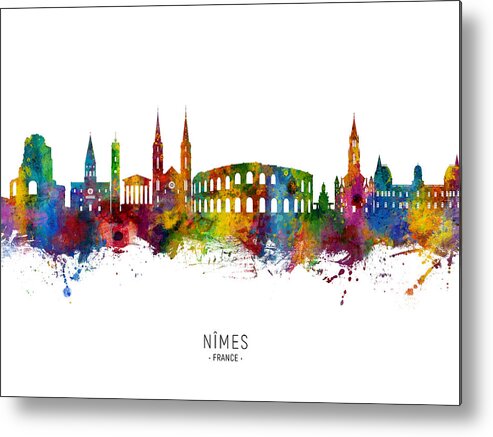 Nîmes Metal Print featuring the digital art NImes France Skyline #10 by Michael Tompsett
