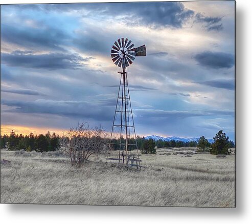 Winter Metal Print featuring the photograph Old Windmill at Sunset by Jerry Abbott