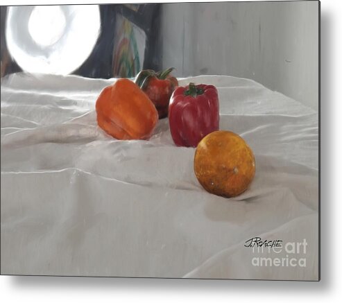 Bell Peppers Metal Print featuring the digital art Orange and Bell Peppers. by Joe Roache