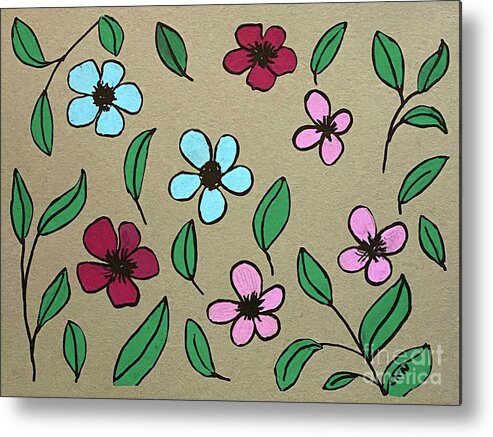 Flower Metal Print featuring the drawing Paint Pen Flowers by Lisa Neuman