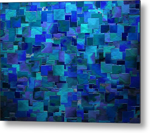 Abstract Blue Paint Walls Squares Rectangles Random Pattern Susan Epps Oliver Original Metal Print featuring the digital art Paint the Walls by Susan Epps Oliver