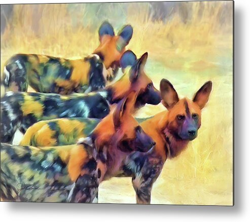 Wild Dogs Metal Print featuring the painting Painted Dogs  by Joel Smith