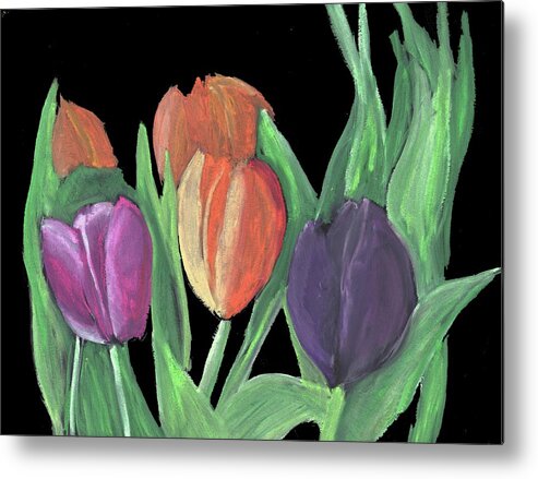 Tulips Metal Print featuring the painting Pastel Tulips by Diane Maley