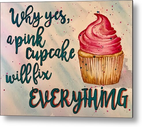 Cupcake Metal Print featuring the painting Pink Cupcake by Diane Fujimoto