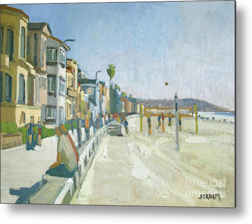 Beach Volleyball Metal Print featuring the painting Playing Beach Volleyball - Pacific Beach, San Diego, California by Paul Strahm