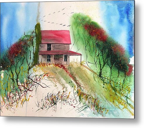 Farm Metal Print featuring the painting Poindexter 1908 Ancestral Homested and Farm ar Smith Mountain Lake in Virginia by Catherine Ludwig Donleycott