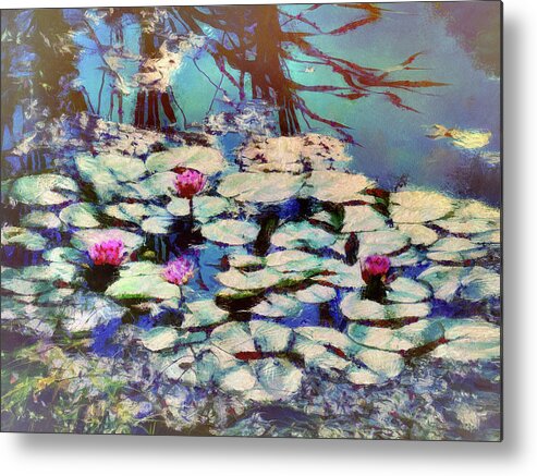Pond Metal Print featuring the mixed media Pond Lilies at the End of Summer by Christopher Reed