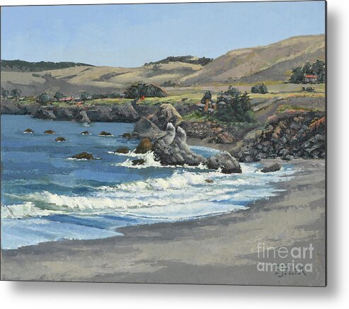 Landscape Metal Print featuring the painting Portuguese Beach by PJ Kirk