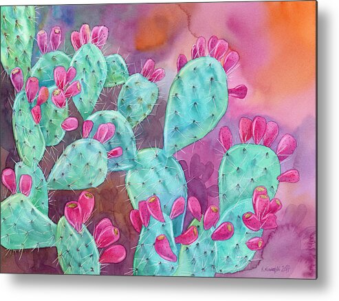 Opuntia Metal Print featuring the painting Psychodelic Opuntia by Espero Art