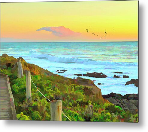 Sunset Metal Print featuring the digital art Purple Cloud Sunset Moonstone Beach Watercolor by Floyd Snyder