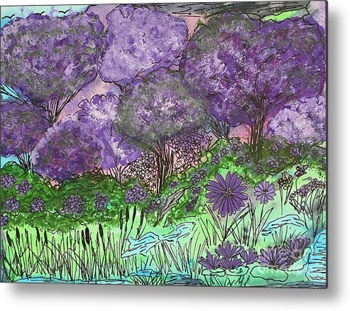 Purple Metal Print featuring the mixed media Purple Doodle Scene by Lisa Neuman