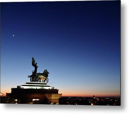 Bronze Quadriga Of Freedom Statue Winged Victory Crowns National Monument Victor Emmanuel Ii Rome Metal Print featuring the photograph Quadriga of Freedom by Tim Mattox