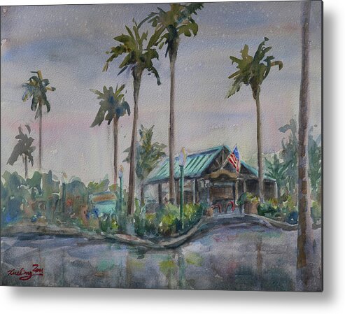 Shadowbrook Restaurant Metal Print featuring the painting Raining Day at Shadowbrook Restaurant Capitola by Xueling Zou