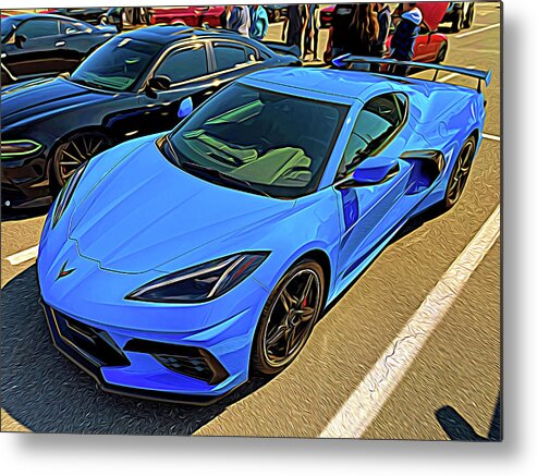 Car Metal Print featuring the photograph Rapid Blue Mid Engine Corvette Expressionism by Bill Swartwout