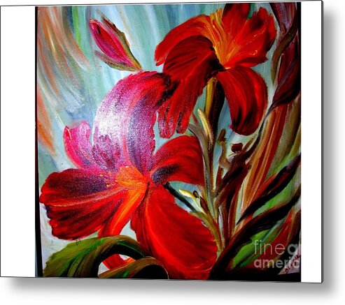 Spring Metal Print featuring the painting Red Lilies by Duygu Kivanc