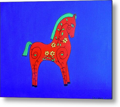 Horse Metal Print featuring the painting Red Toy Horse by Stephanie Moore