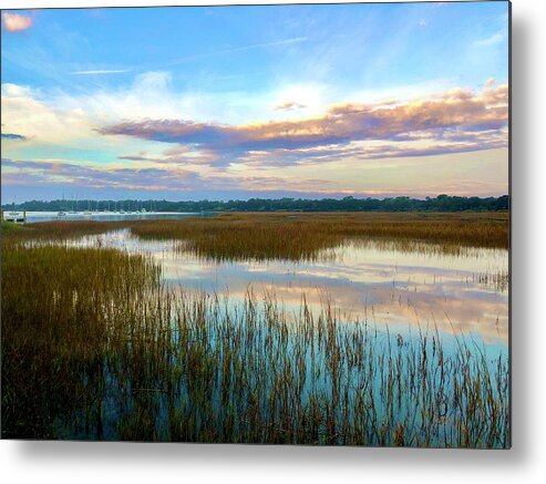  Metal Print featuring the photograph Reflections, Landscape, Marsh Grass by Michael Stothard
