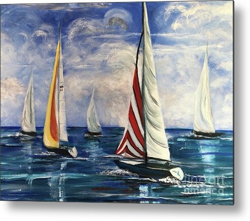 Sailing Yachts Metal Print featuring the painting Regatta of Sailing Yachts ... Delray 2021 by Catherine Ludwig Donleycott
