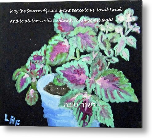 Rosh Hashanah Metal Print featuring the painting RH card with coleus 5782 by Linda Feinberg