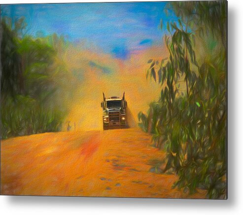 Road Scene Metal Print featuring the mixed media Road Train to Pormpuraaw Cape York Queensland Australia by Joan Stratton