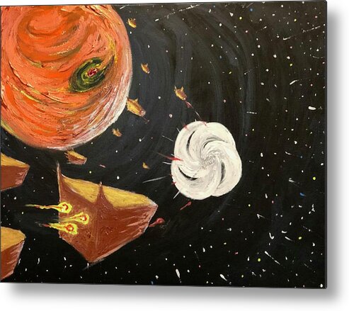 Science Fiction Metal Print featuring the painting Rust Never Sleeps by Bethany Beeler