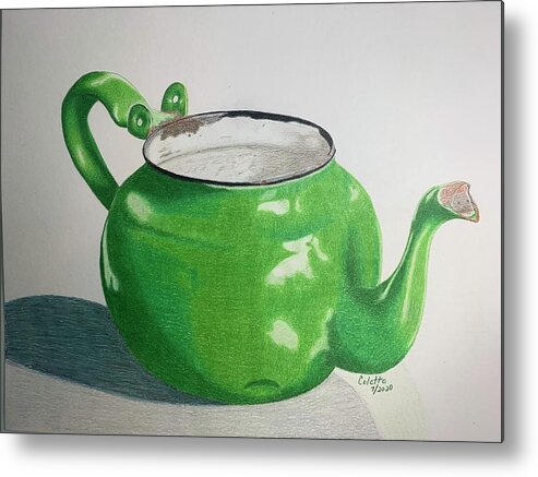 Green Teapot Metal Print featuring the drawing Rusty Lil Teapot by Colette Lee