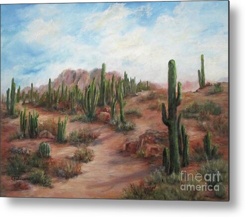 Landscape Metal Print featuring the painting Saguaro Trail by Roseann Gilmore