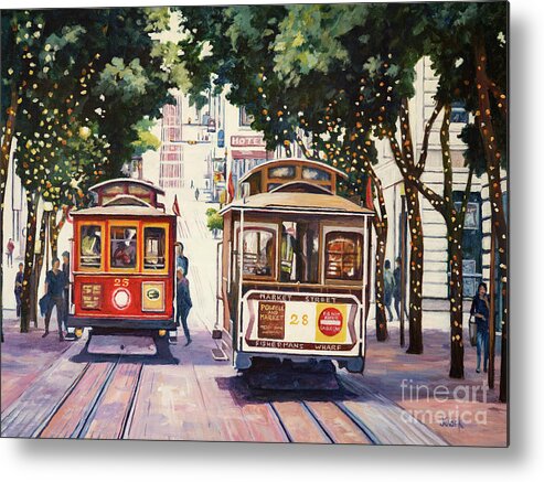 San Metal Print featuring the painting San Francisco Cable Cars by John Clark