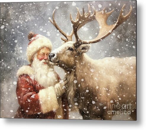 Christmas Metal Print featuring the painting Santa Loves His Reindeer by Tina LeCour