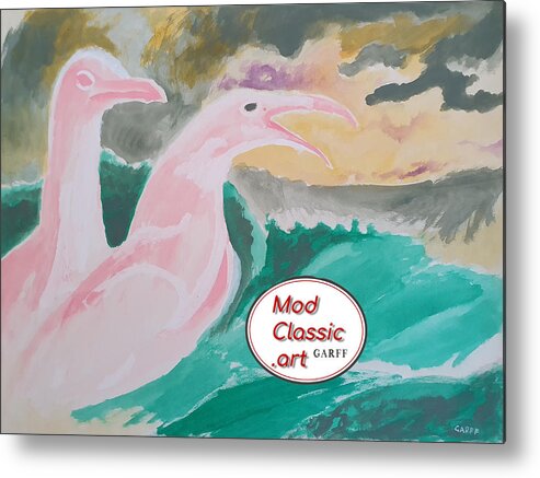 Seagulls Metal Print featuring the painting Sea Gulls with Waves ModClassic Art by Enrico Garff