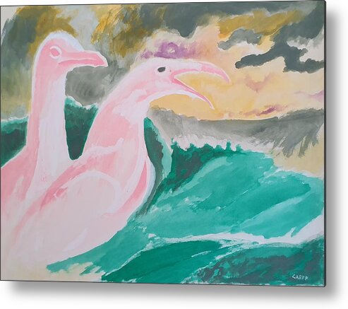Seagulls Metal Print featuring the painting Seagulls with Waves by Enrico Garff