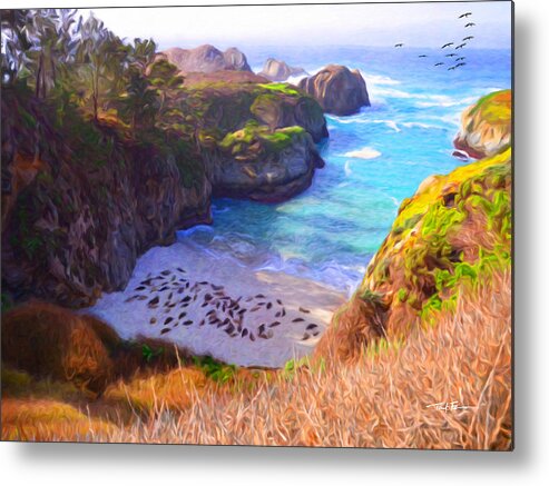 Landscape Metal Print featuring the painting Seal Beach, Carmel, California by Trask Ferrero