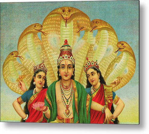 Raja Ravi Varma Metal Print featuring the painting Sesha Narayana, King of Nagas by Ravi Varma