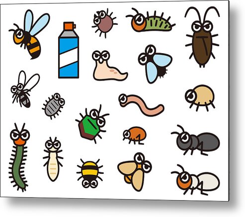Tick Metal Print featuring the drawing Set of deformed illustrations of pest control by Ankomando