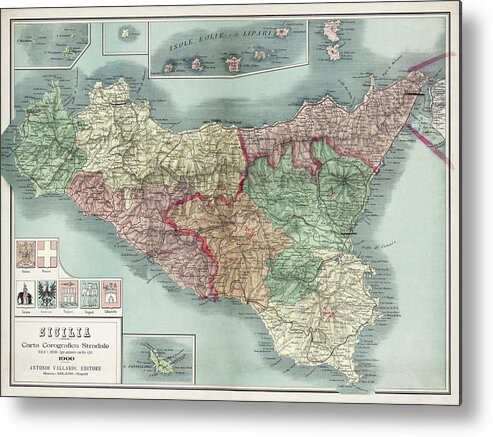 Sicily Metal Print featuring the photograph Sicily Vintage Map 1900 by Carol Japp