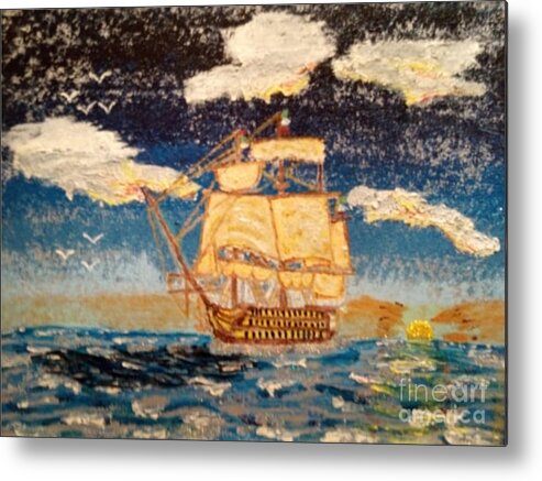 Ship Metal Print featuring the painting Silver Seas by David Westwood