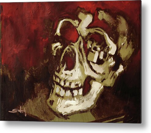 Skull Metal Print featuring the painting Skull in Red Shade by Sv Bell