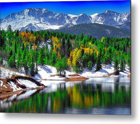 Autumn Metal Print featuring the photograph Snow capped Pikes Peak at Crystal by John Hoffman