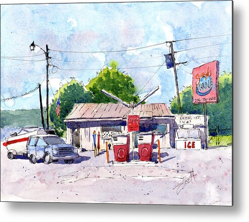 Watercolor Metal Print featuring the painting Speegle's Marina by Scott Brown