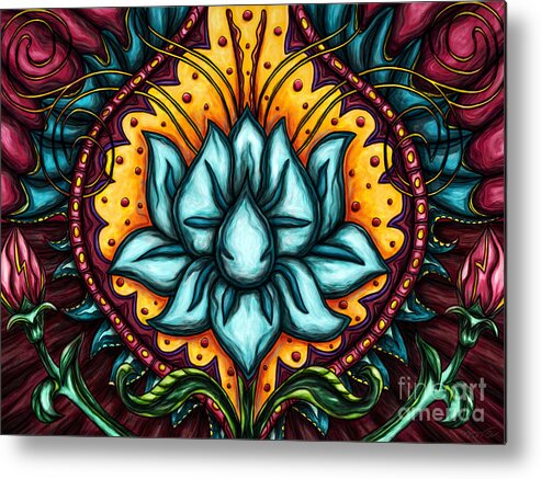 Lotus Metal Print featuring the painting Spiritual lotus painting, blue lily flower by Nadia CHEVREL