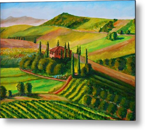 Green Metal Print featuring the painting Spring in Tuscany by Konstantinos Charalampopoulos