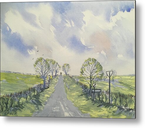 Watercolour Metal Print featuring the painting Spring Sky over York Road, Kilham by Glenn Marshall