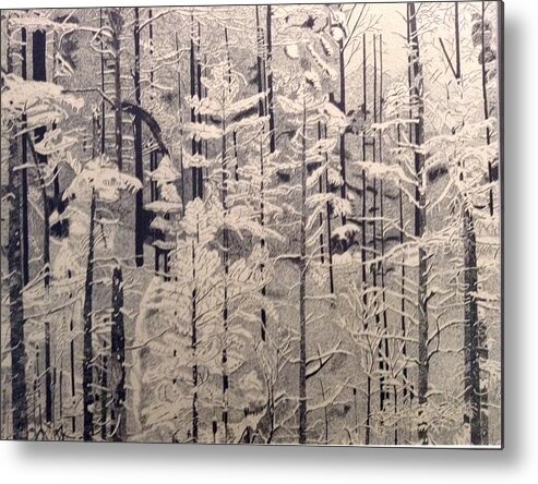 Black Metal Print featuring the drawing Stippled Forest by Bryan Brouwer