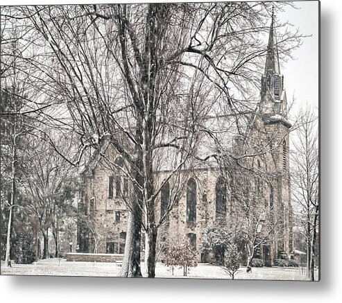 Stone Metal Print featuring the photograph Stone Chapel in Winter #2 by Allin Sorenson